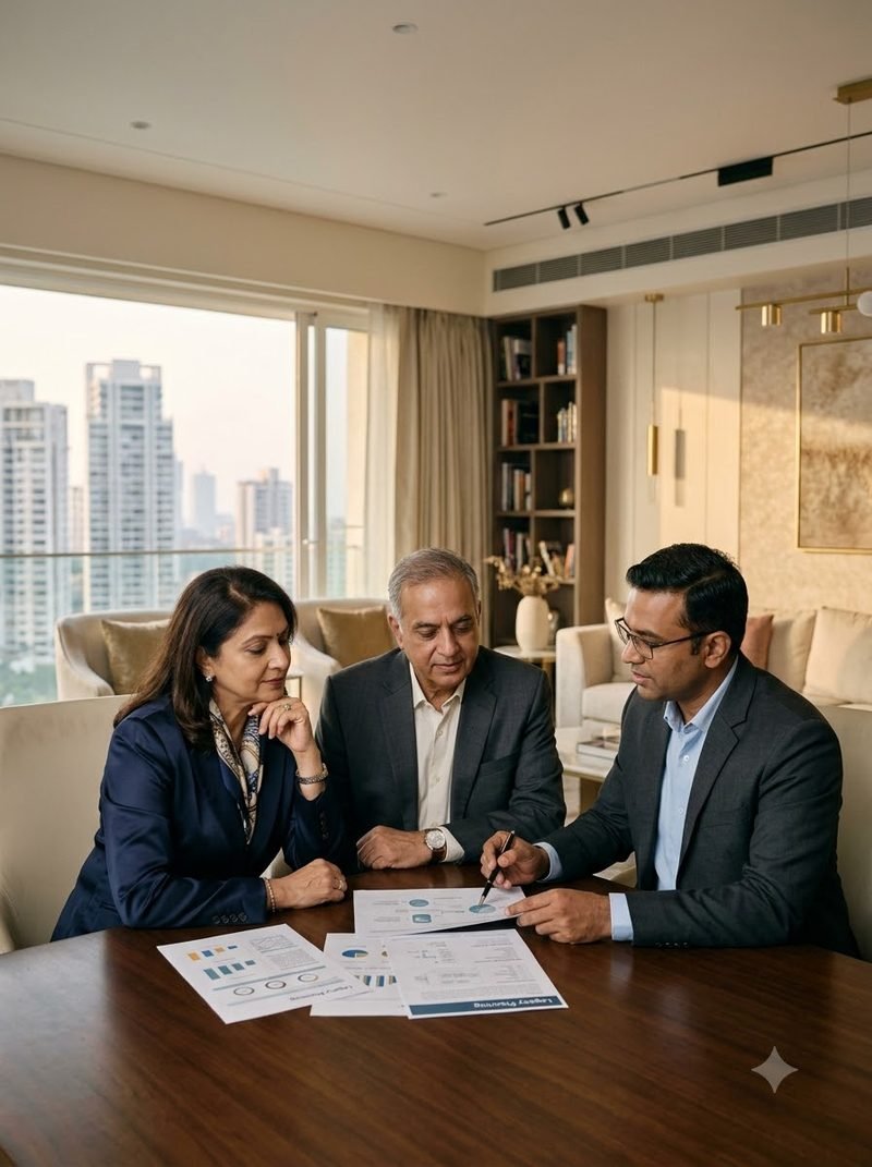 Advisors and family reviewing financial charts together, representing Wealth Development